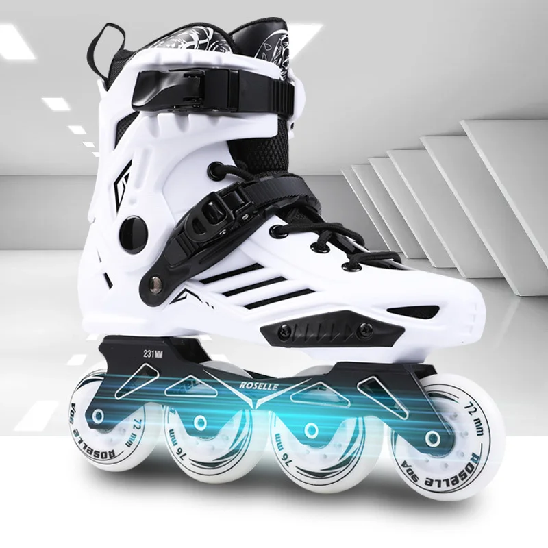 زلاجات تزلج على الجليد للبالغين، زلاجات بعجلات مضمنة للبالغين، زلاجات دوارة للمبتدئين، أحذية مسطحة بصف واحد