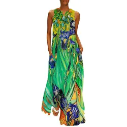 Van Gogh Dress Spring Irises St Remy Aesthetic Bohemia Long Dresses Female Trendy Maxi Dress Birthday Present