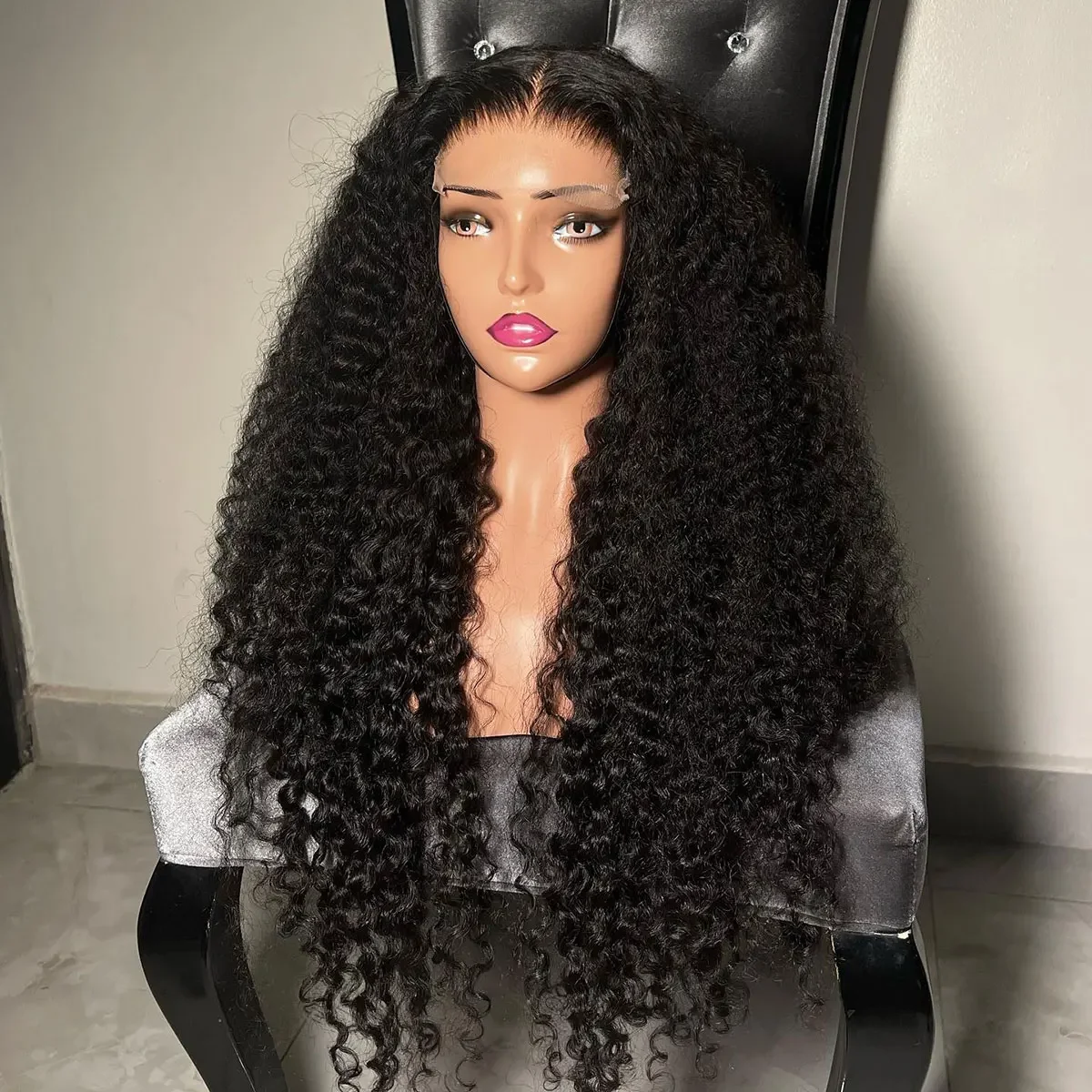 Perruque Lace Front Wig crépue bouclée sans colle pour femmes, cheveux de bébé noirs naturels, pre-plucked, longs degrés de chaleur, sans colle, densité 180, 26 po, 03/3