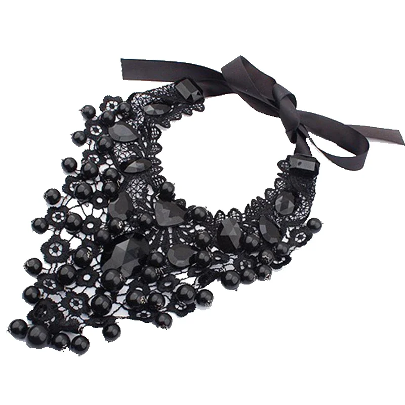 Black Fashion Lace Necklace Black Stones Balls Neck Wear Collar Decoration Chocker Accessories for Women Party Ballroom Activity