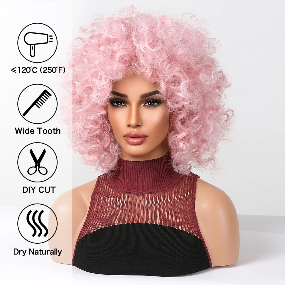 Afro Curly Bomb Bob Syntetyczne Peruki Krótkie Deep Curl Różowe Peruki dla Kobiet Halloween Cosplay Impreza Użyj Pełne Puszyste Peruki Afro