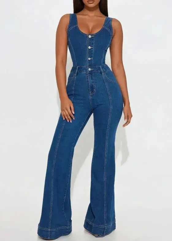 Women's Jumpsuit Fashion Casual Sexy Shoulder Strap Denim Jumpsuit Flared Pants Street Fashion Retro Casual Elegant Jumpsuit