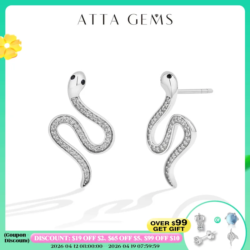 

ATTAGEMS серьги-гвоздики со змеей и муассанитом для женщин и девочек, настоящее серебро 925 пробы, ювелирные изделия, подарки для помолвки, высокое качество