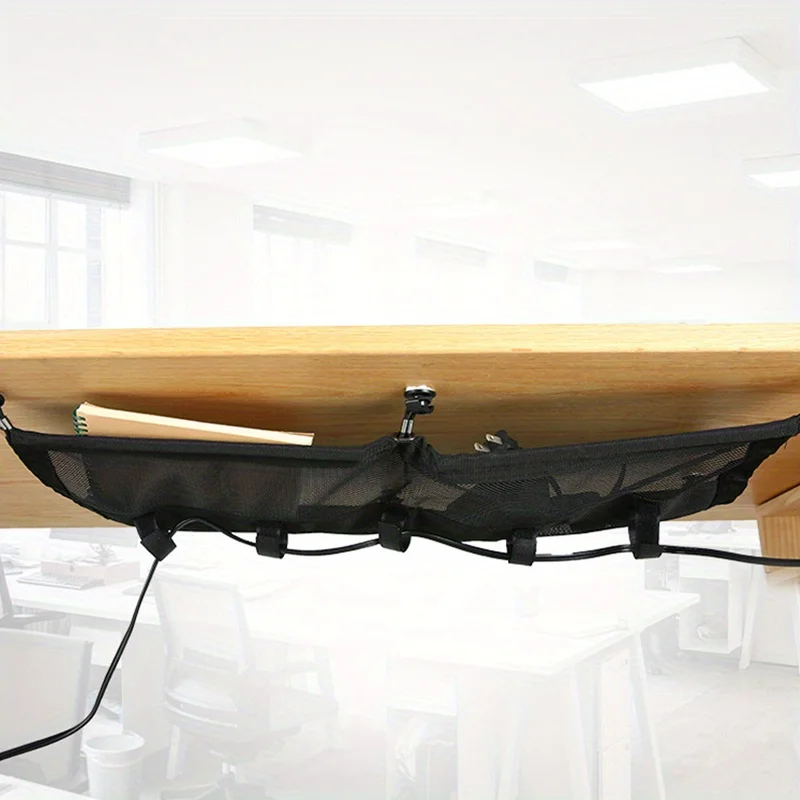 صينية إدارة الكابلات بتصميم شبكي ومقابض مريحة - منظم تحت المكتب للمكتب المنزلي، منظم سلك سطح المكتب