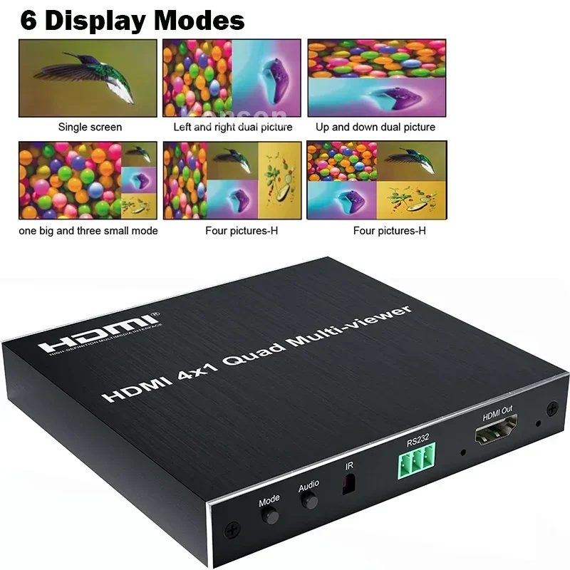 1080p HDMI 4x1 Quad Multi Viewer 4 in 1 Out HDMI Multi-viewer Screen Seamless Switch with Remote Control Support 6 Display Modes