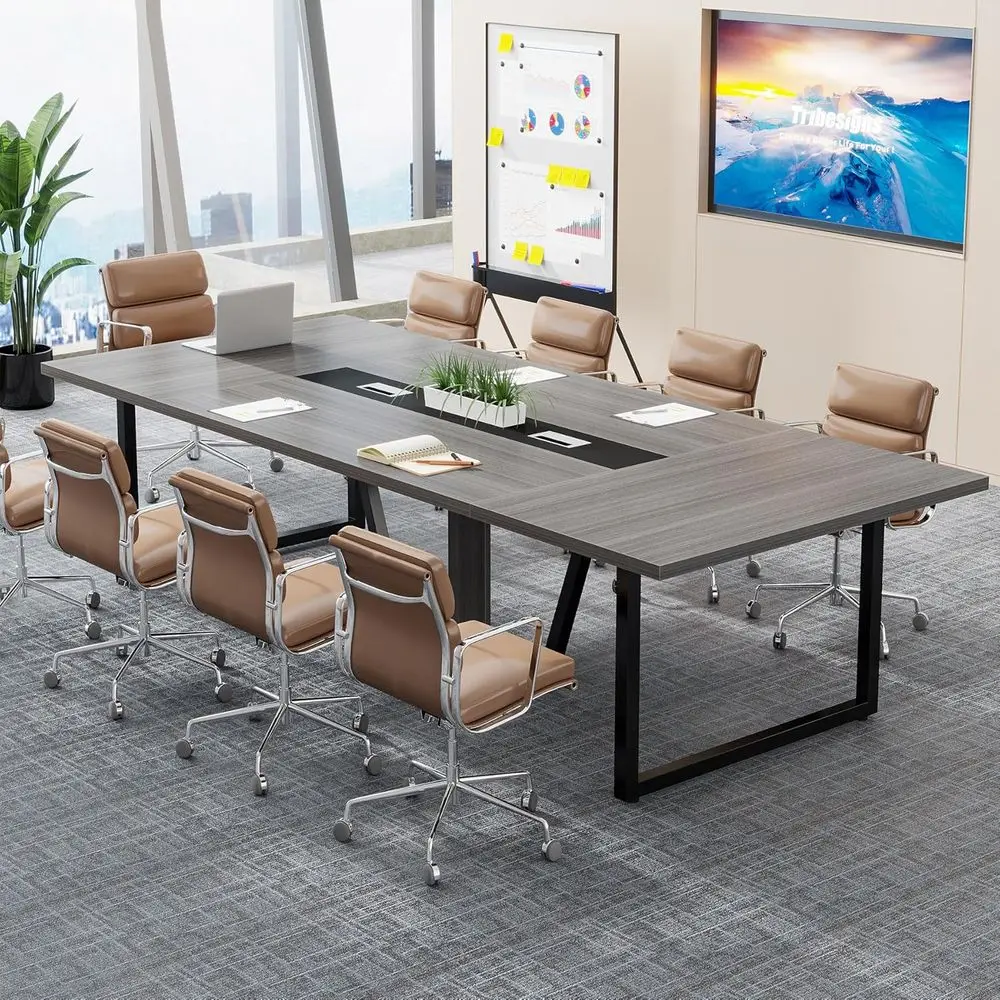 

Large 10-Person Wooden Conference Table, 94.49L x 47.24W x 29.53H Inches, Ideal for Meetings and Podcasts