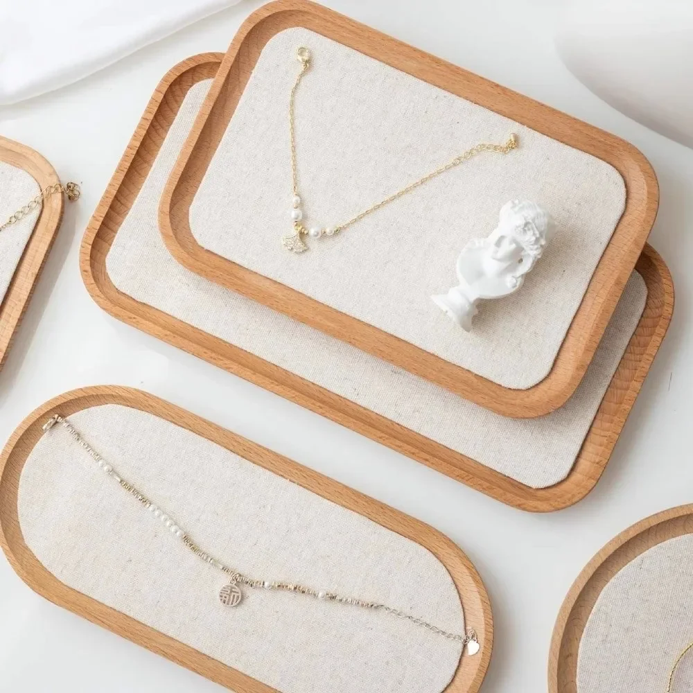 

Wooden Jewelry Storage Tray Portable Stackable Design Jewelry Display Plate Multi-Functional Space-saving Bracelet Necklace Tray