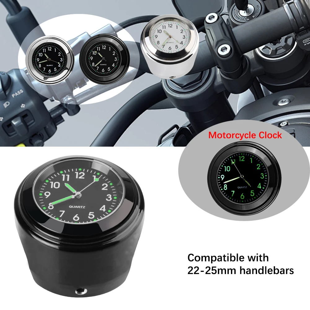 Luminous Clock Waterproof Universal Motorcycle Watch Motorcycle Handlebar Mount Clock 22-25mm Thermometer Temp Gauge