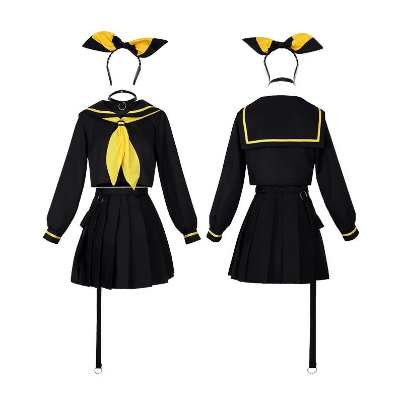 Anime Rin Len Cosplay Carnival Party Outfit Uniform Top Skirts Pants Adult Halloween Costume for Adultw;3'f,6;t.8'