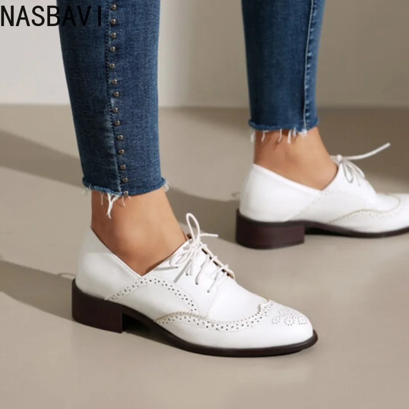 

NASBAVI Shoes Woman 2025 Low Heels Mixed Colors Autumn Oxfords Casual Female Sneakers New Summer Big Size Fall Retro