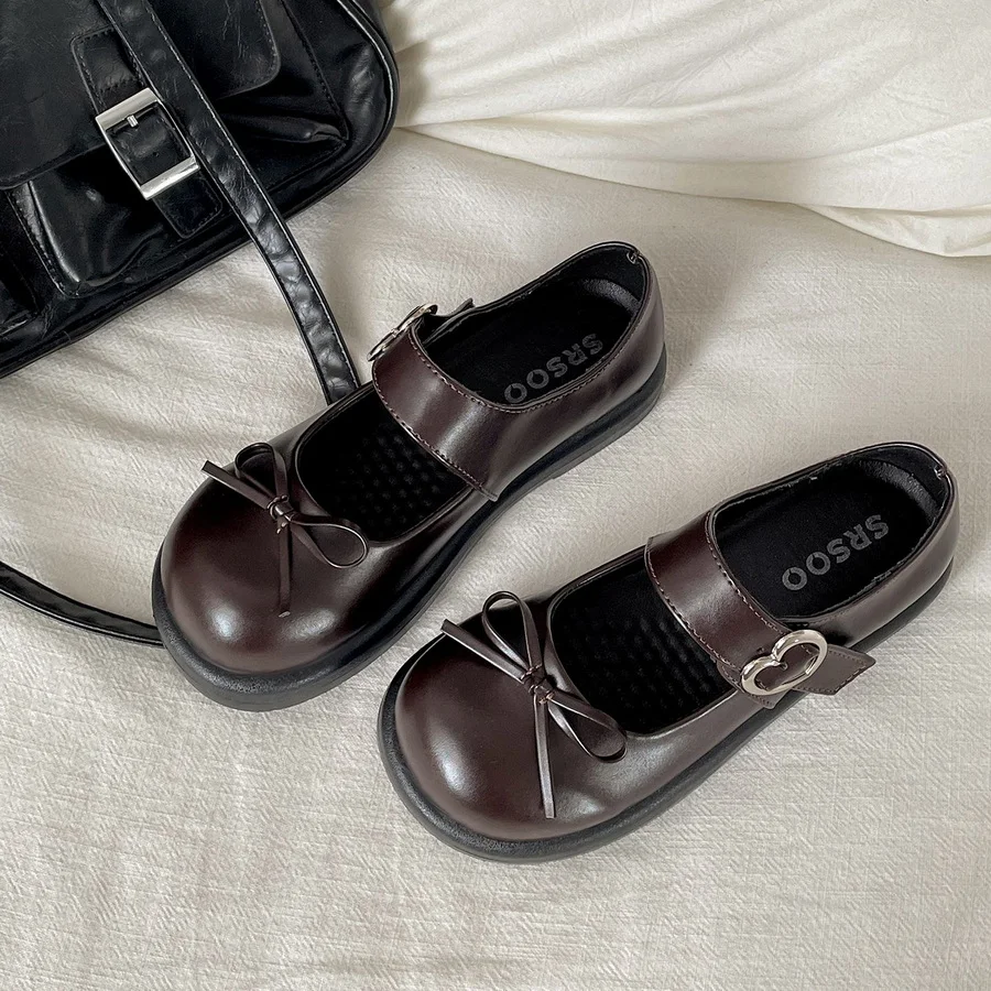 Women Faux Leather Small Bow Heart Metal Buckle Flats Woman Student Flat Uniform Shoes Sweet Kawaii Lolita Mary Janes JK Shoes view 5