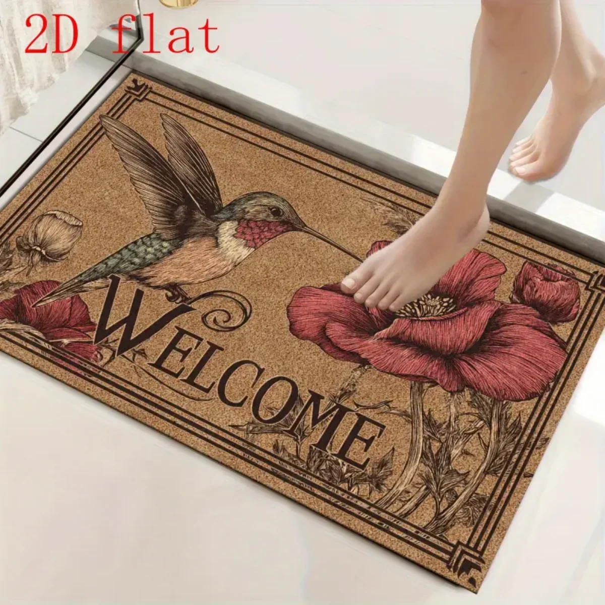 Flannel Bath Mat, Square Soft Fuzzy Bathroom Floor Rug with PVC Non-Slip Backing, Absorbent Water Absorbing Mat with Exquisite Printed Pattern for Toilet, Doorway and Home