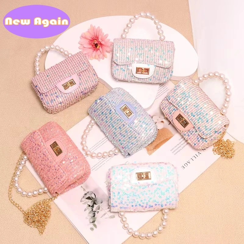 Toddlers Mini shiny handbags Children's sequin fashion crossbody bags New summer Little girl design style mini totes bag NAB267