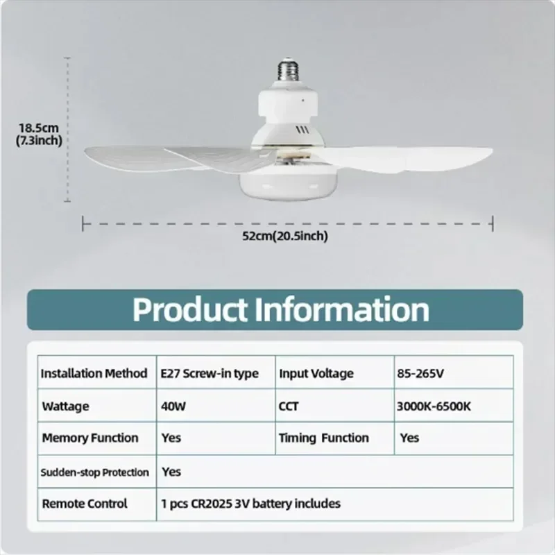 ضوء مروحة السقف E27LED40W الرياح القوية 85-265 فولت مروحة سقف كهربائية صامتة ضوء التحكم عن بعد 85-265 فولت غرفة المعيشة المطبخ