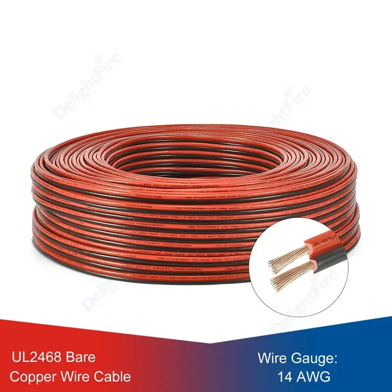 UL2468 2 Pin Electrical Wire 8/10/12/14AWG 2.5mm2 PVC Insulated Bare Copper Power Lines For UPS Power Inverter Solar Battery