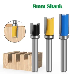 3pcs 8mm Shank Trim Router Bits Set for Milling Trimming Carving with Bottom Bearing Wood Carving Straight Cutter with Bearing
