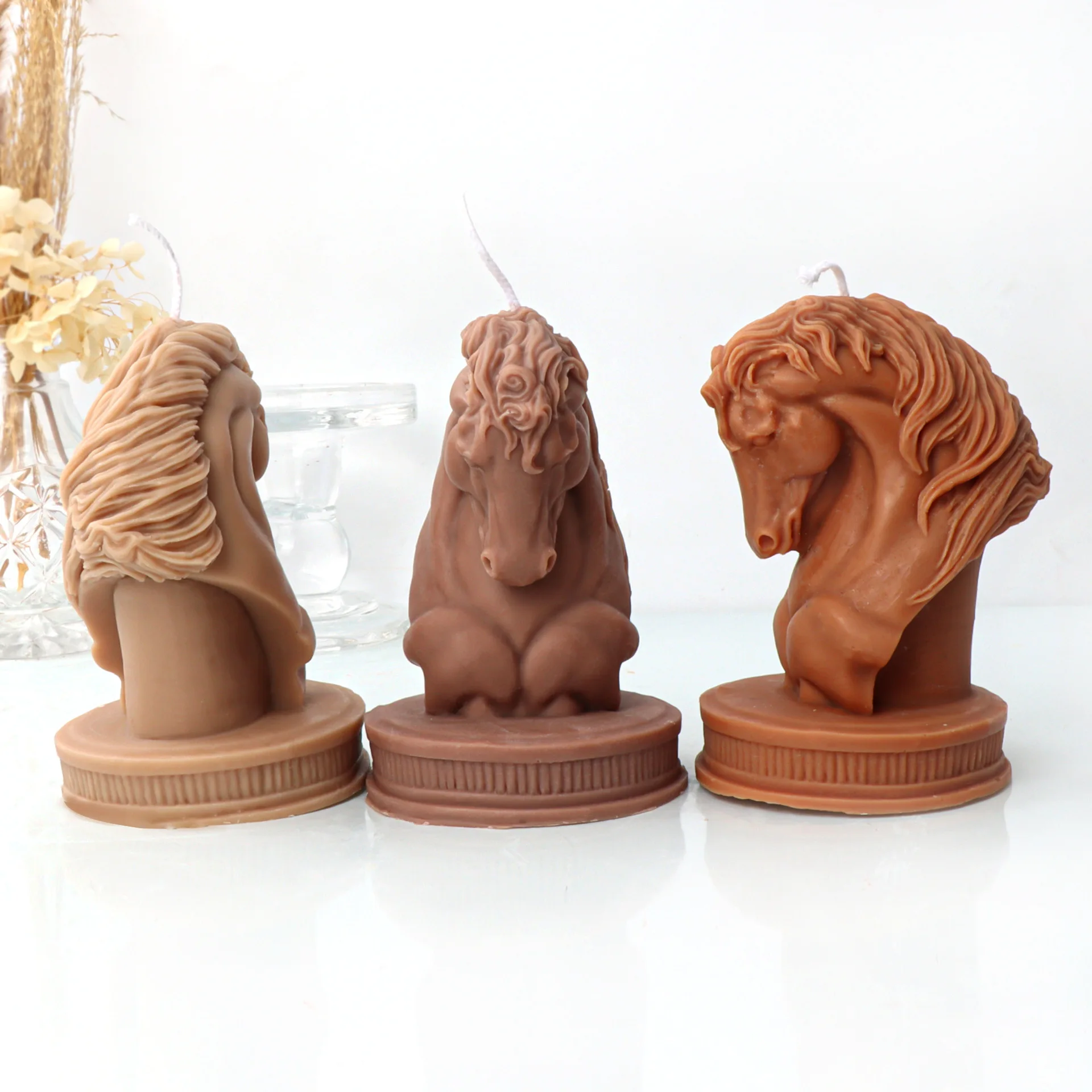 Horse Head Statue Candle Silicone Mold Bust Riding Sculpture Art Figurine Animal Poney Candle Mould