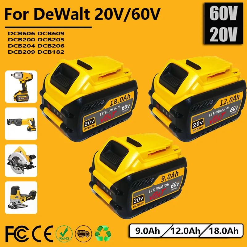 

For DeWalt 20V/60V MAX Replacement Battery Li-ion Battery For DeWalt 18AH 12AH 9AH For Flexvolt Tool Batteries
