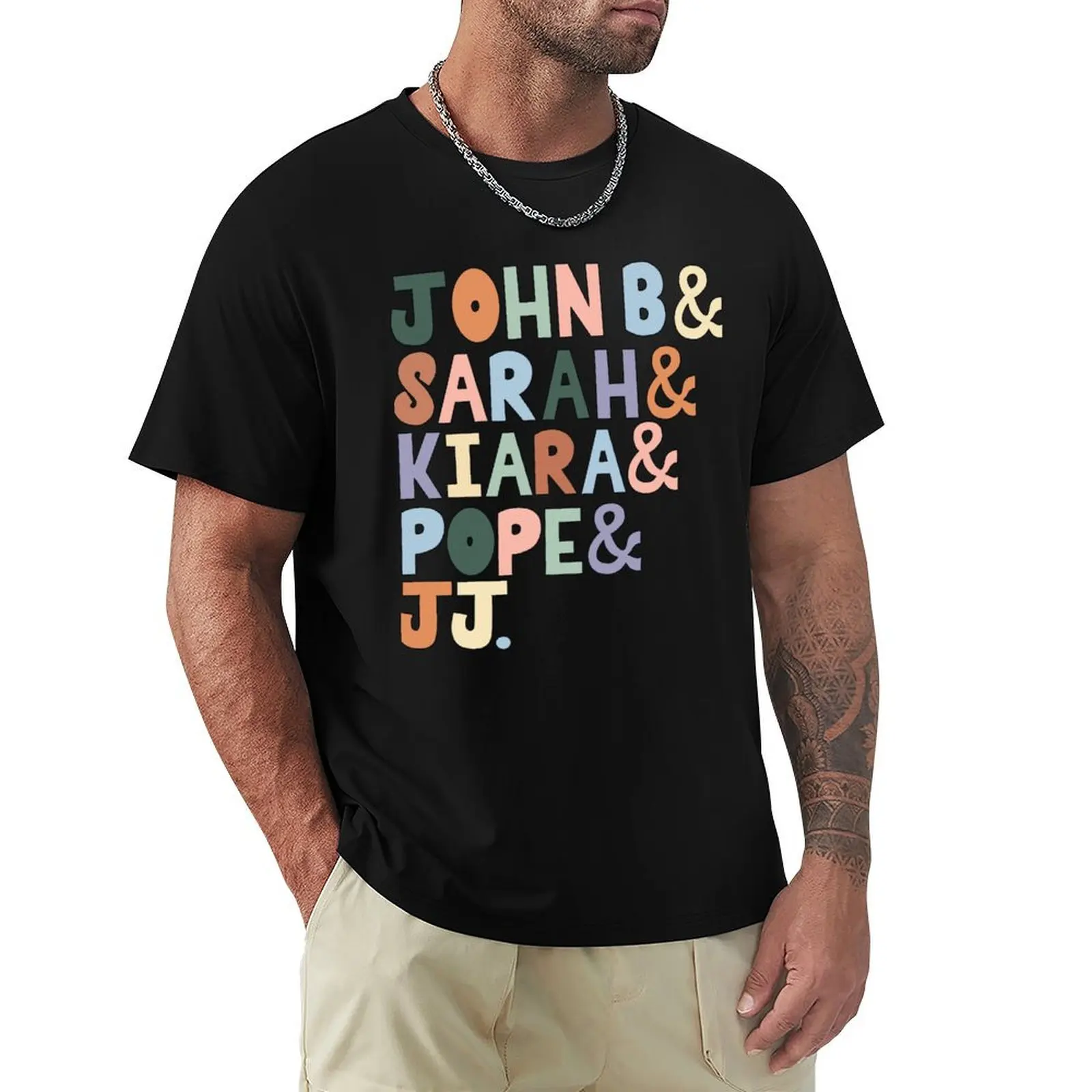 The Pogues: John B, Sarah, Kiara, Pope, & JJ in color T-Shirt Work Daily Short Sleeve Top