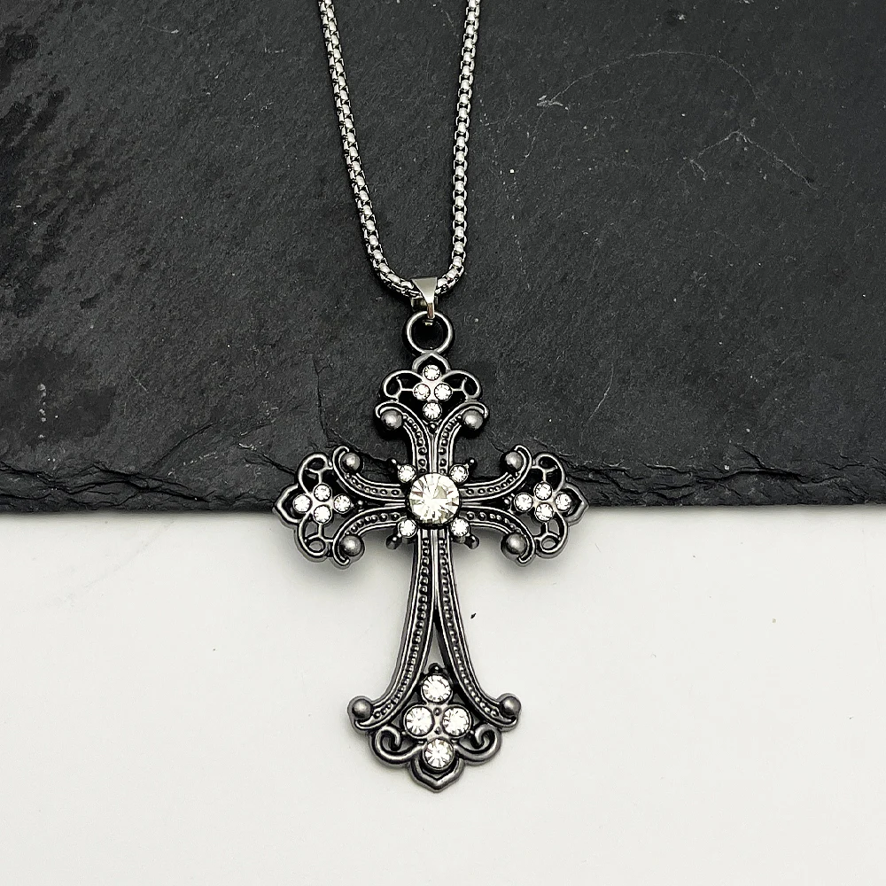 What You See Is What You Get Large Detailed Rhinestone Cross Choker Spiral Hippie Necklace Goth Punk Women Fashion Statement Cru