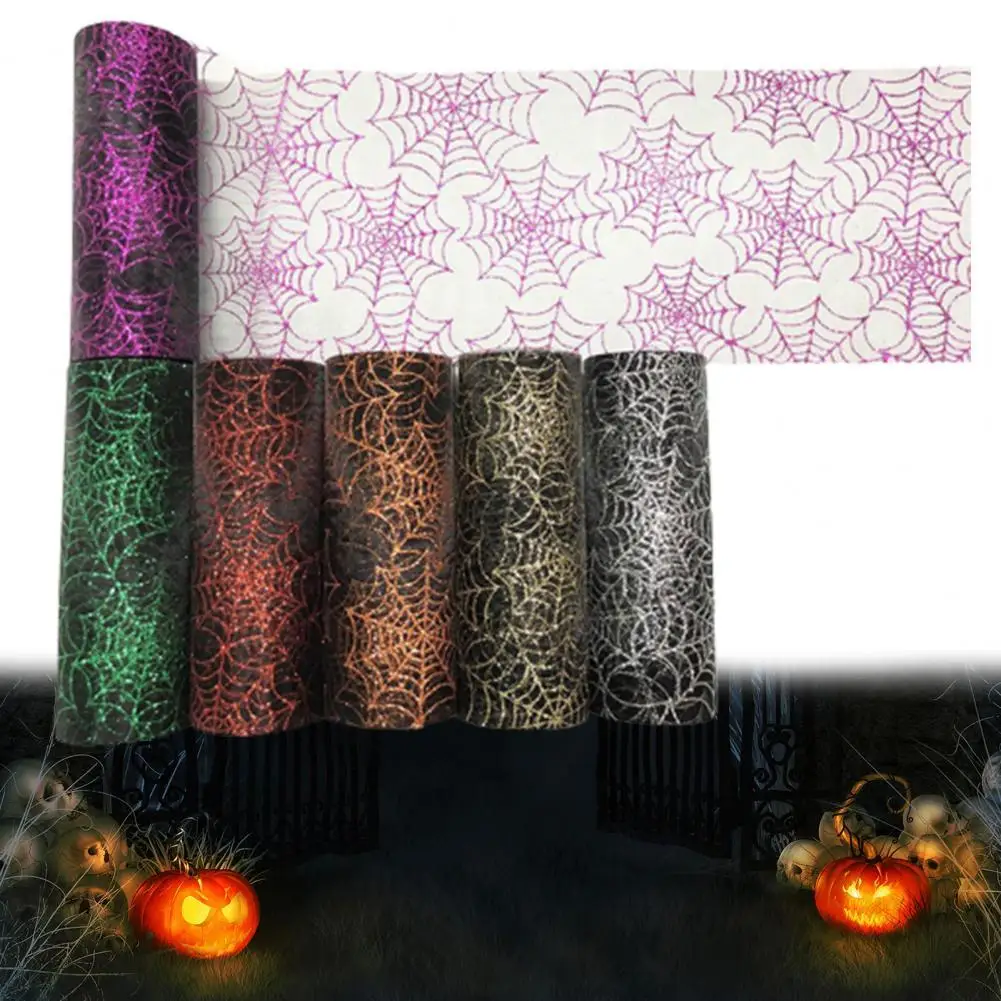 1 Roll Practical Spider Web Tulle Easy to Use 6 Colors  Tulle Roll Halloween Spider Web Decor Roll   for Door  Tulle Roll