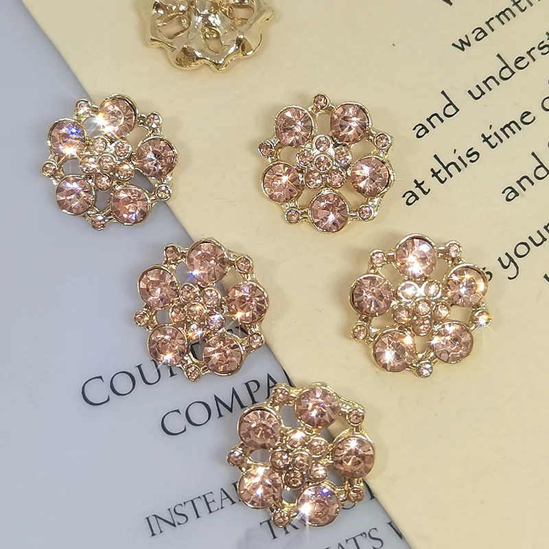 18/25MM Gold Pink Rhinestone Flower Metal Buttons Of Clothing 6Pcs Luxury Big Shinny Diamond Fashion Decor Button For Women Coat