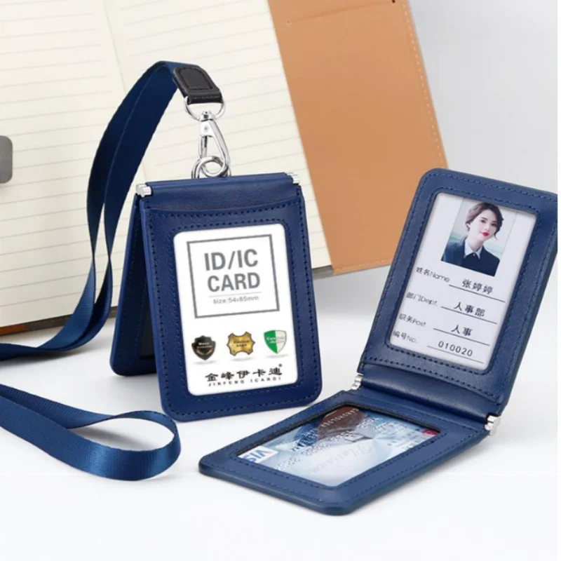 Wysokiej jakości etui na karty ID z prawdziwej skóry, uchwyt na identyfikator, przezroczysty klips na karty kredytowe, akcesoria do identyfikatorów. — zdjęcie produktu 3