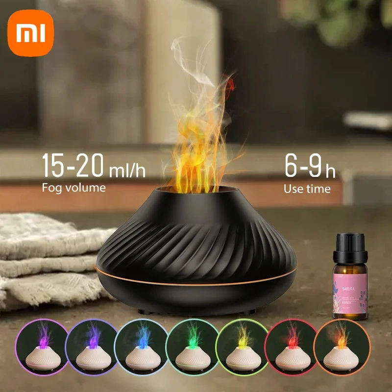 Xiaomi Volcanic Simulation Humidifier Aroma Diffuser Essential Oil Lamp Portable Air Humidifier With Color Flame Night Light ﻿