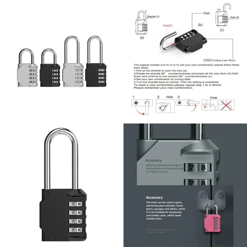  Large Four-digit Mechanical Lock Gym Cabinet Password Lock Industrial Password Padlock for Luggage Outdoor School Gym