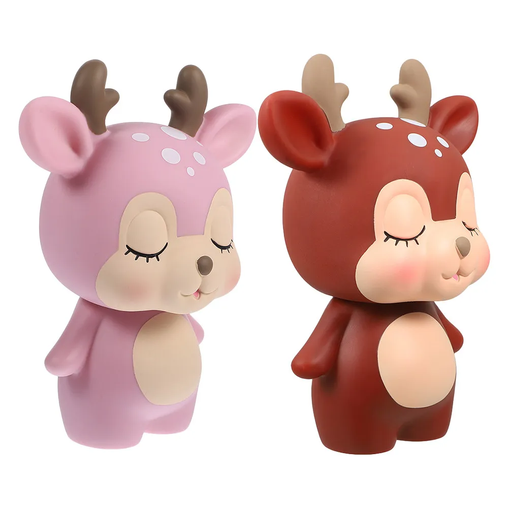 2Pcs Creative Cartoon Deer Money Bank Unbreakable Vinyl Coin Jar for Children Adults Educational Savings Tool Cute Animal Design