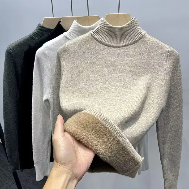 

Turtleneck Solid Color Cashmere Sweater For Women Slim Pullover Autumn and Winter Contracted Commuter Basic Knitwear Top Base