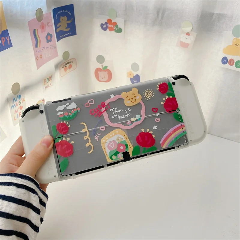 Cute Flower Cartoon Game Console Case for Nintendo Switch OLED NS NX Clear Soft Silicone Protector Cover Switch Accessories