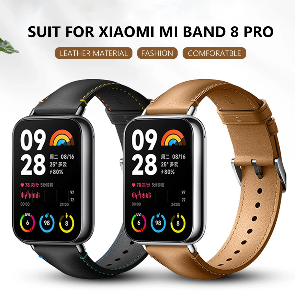 Original Leather Strap for Xiaomi Band 8 Pro Bracelet Wristband Correa Metal Connectors for Mi Band 8pro Replacement Accessories