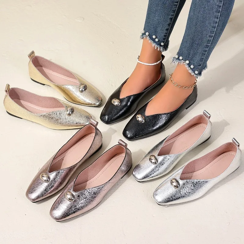 

2025 new metal buckle super comfortable soft leather comfortable Mary Jane shoes women versatile square toe grandma single shoes