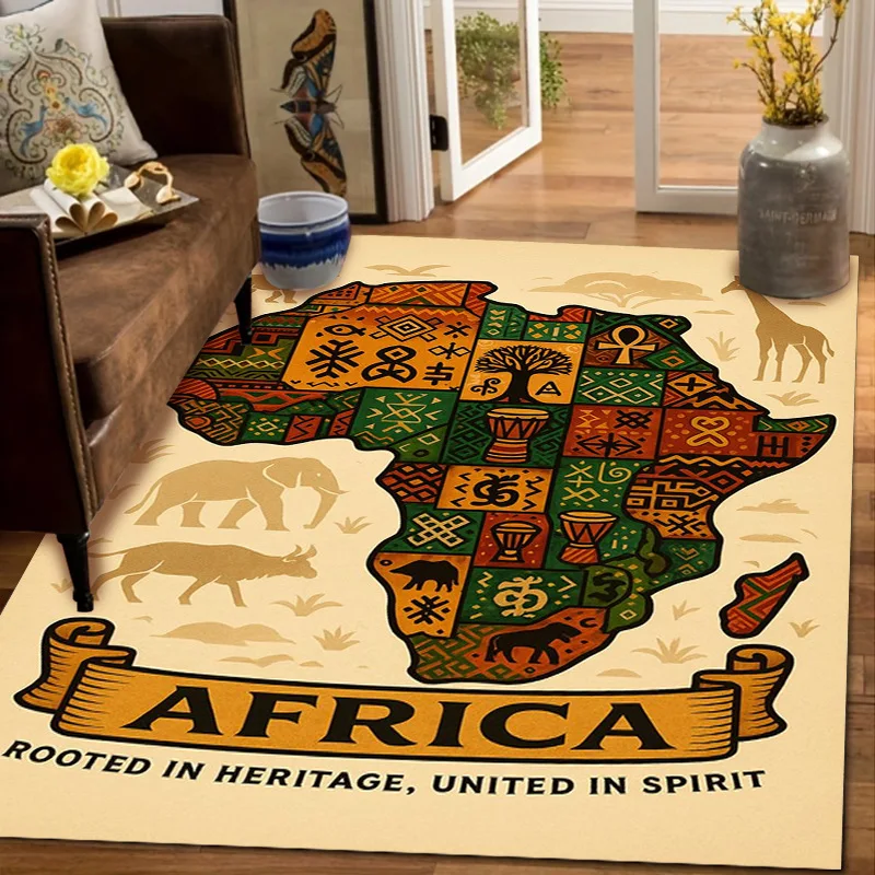 African Map Area Rug Ethnic Tribal Style Carpet Non-Slip Soft Floor Mat for Living Room Bedroom Home Decor Cultural Art Rugs