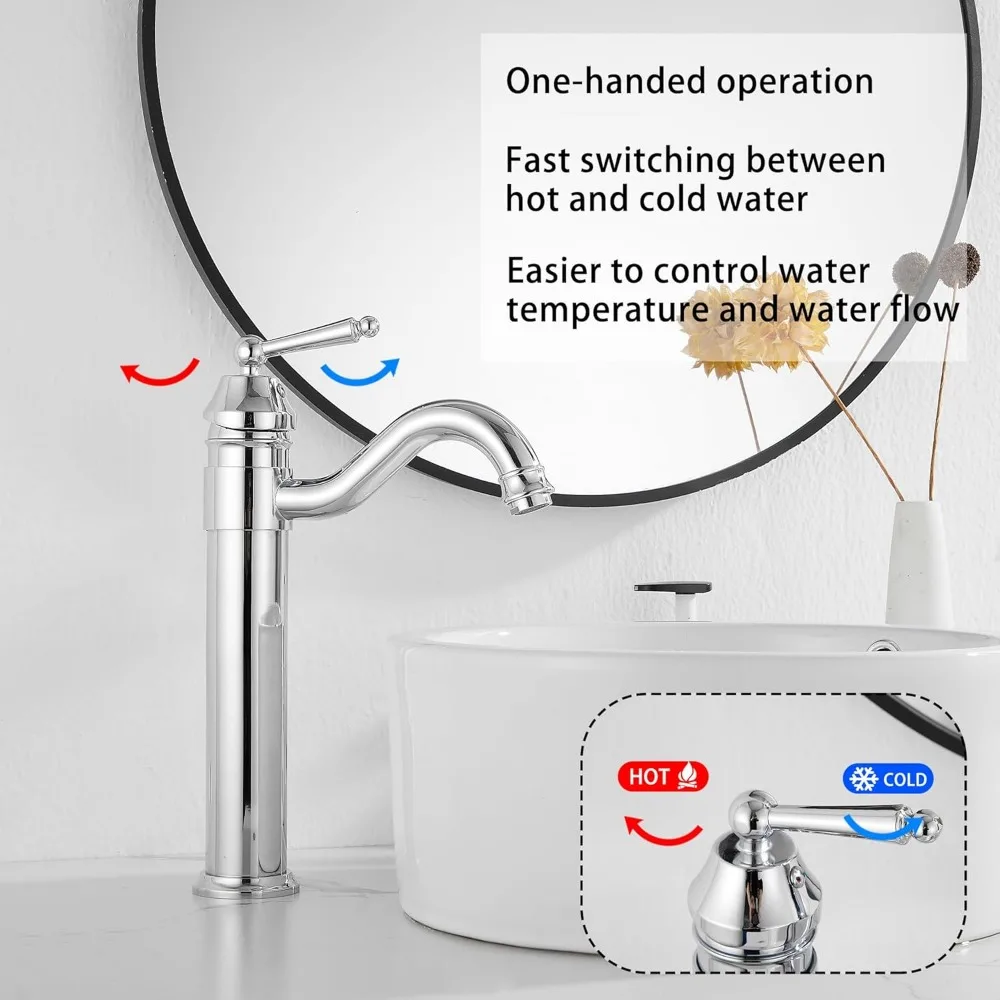 Keran Wastafel Chrome Finish dengan Gagang Tunggal untuk Instalasi Satu Lubang di Kamar Mandi