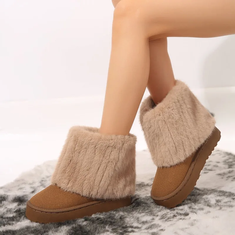 2025 New Winter Women Short Plush Warm Snow Boots Casual Shoes Suede Fur Ankle Boots Platform Ladies Shoes Boots Женские Ботинки