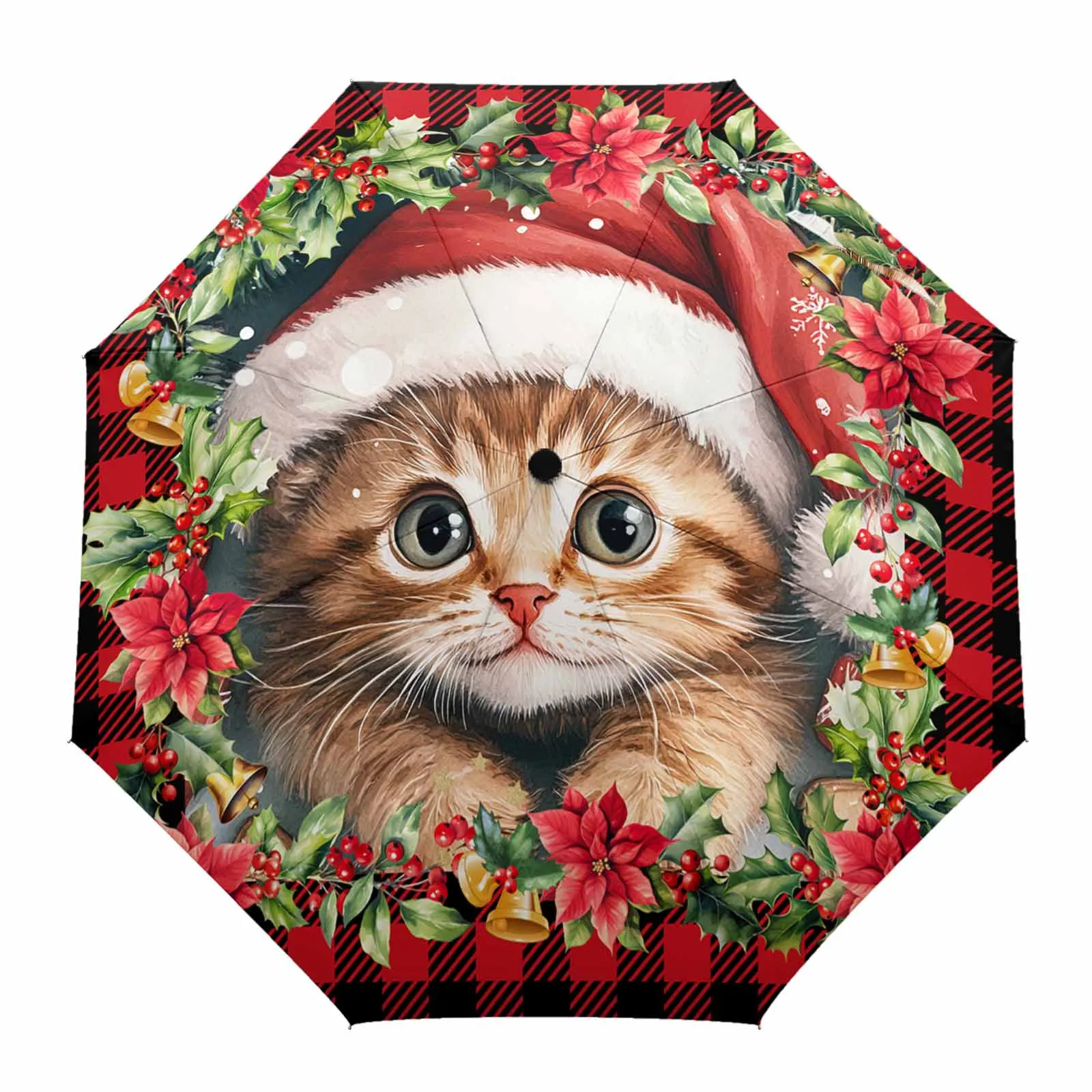 Cat Christmas Hat Jam Flower Automatic Umbrella for Rain Foldable Parasol Umbrella Eight strand Outdoor Umbrellas