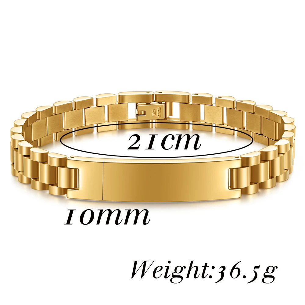 Men's Customizable Smooth Titanium Steel Bracelet, 10mm Width