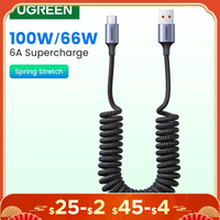 UGREEN 6A 100W USB USB Type C Cable For Huawei Honor Xiaomi 100W/66W Spring Pull Telescopic Fast Charging Car Charger USB Cable