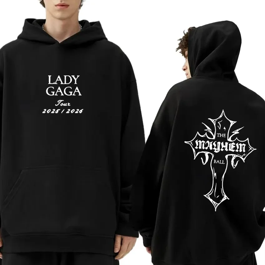 

Lady Gaga MAYHEM Cross Cutoff Graphics Hoodie Men Women's hip hop Long Sleeve Loose Sweatshirts vintage Fleece Unisex pullovers