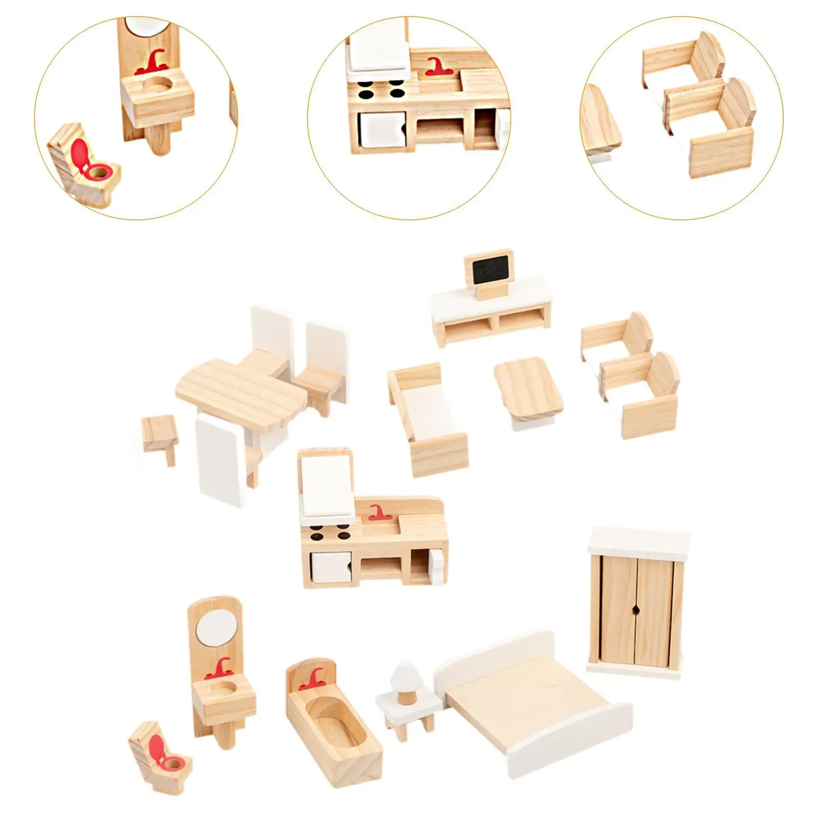 Holz Puppenhaus Möbel Set Kinder so tun, als würden sie Lernspiel zeug für Kinder spielen