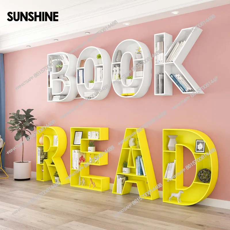 알파벳 책꽂이 – 금속 디스플레이 책장, 독립형/벽걸이형, 어린이 방, 학교 및 도서관용 맞춤형 A~Z