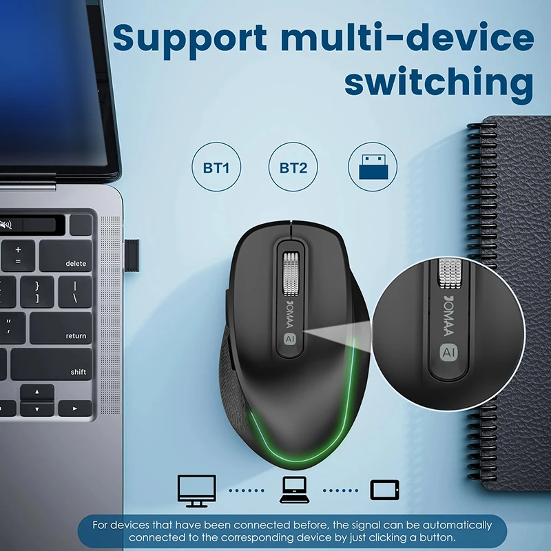 BT Dual Mode Wireless Rechargeable Silent AI Mouse Voice Controlled Typing/Voice Translation/AIPPT/AiText AI Mouse for Win/MasOS