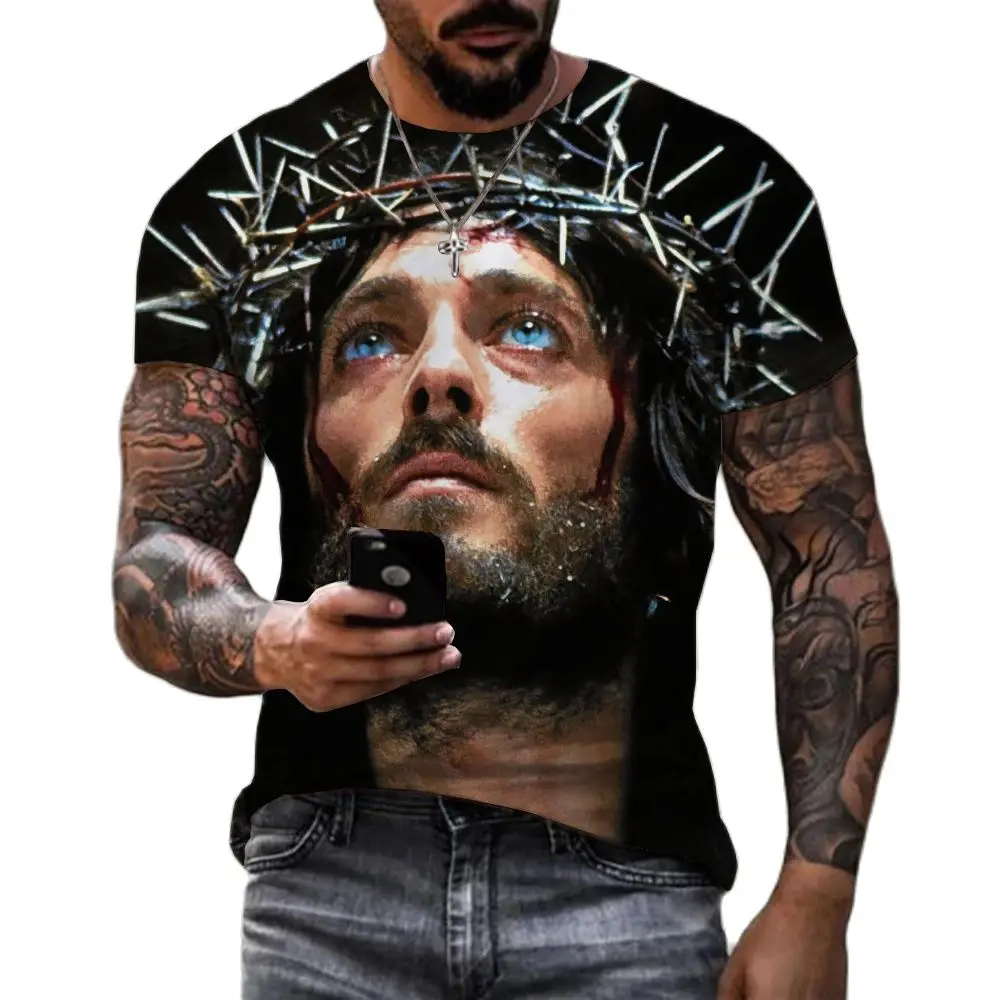 New Summer Men Jesus Christ 3d Printed T-Shirt Harajuku Retro Street Fashion Casual O Collar Short Sleeve Comfortable Top