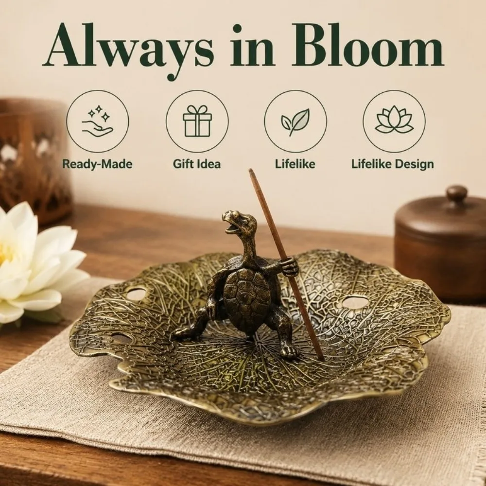 Retro Tortoise Incense Stick Holder Desk Ornaments Home Decor Incense Burner Lotus Leaf Base Funny Incense Burning Tray Gift