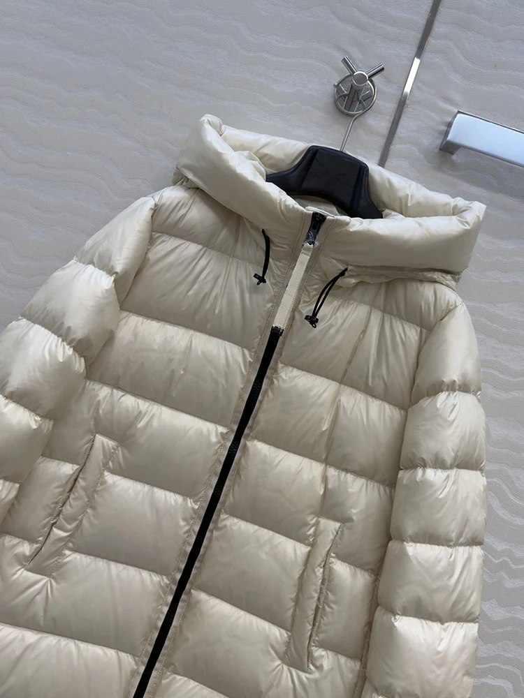 SVORYXIU شتاء 2025 نمط جديد ريترو ستايل مقنعين التعادل نمط طويل أسفل سترة المرأة الأبيض الدافئة أسفل سترة #5