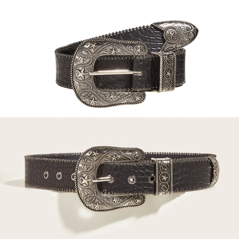 Relief  Pattern Buckle Belts Woman Western Y2k Girls Belt for Jeans Men Dropship