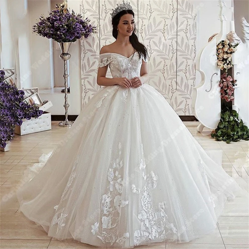 Off The Shoulder Smooth Wedding Dresses Lace Floral Print Bridal Gowns Specially Designed For Women Engagement Vestidos De Noiva