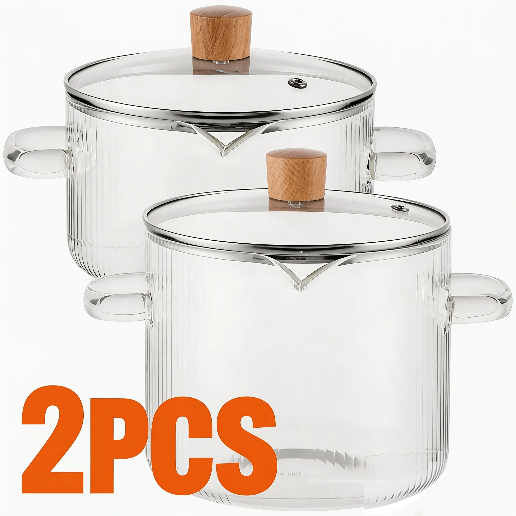 

[2-Pack] Stovetop Safe Ribbed Glass Pots with Lids, 78Oz & 54Oz Saucepan for Soup Ramen Milk, Heat Resistant Borosilicate Cookware